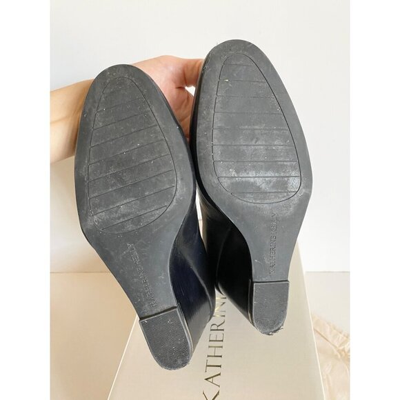 Katherine Kelly Leather Mara Wedge Shoes Sz 6 Black Gold Almond toe - Picture 11 of 14